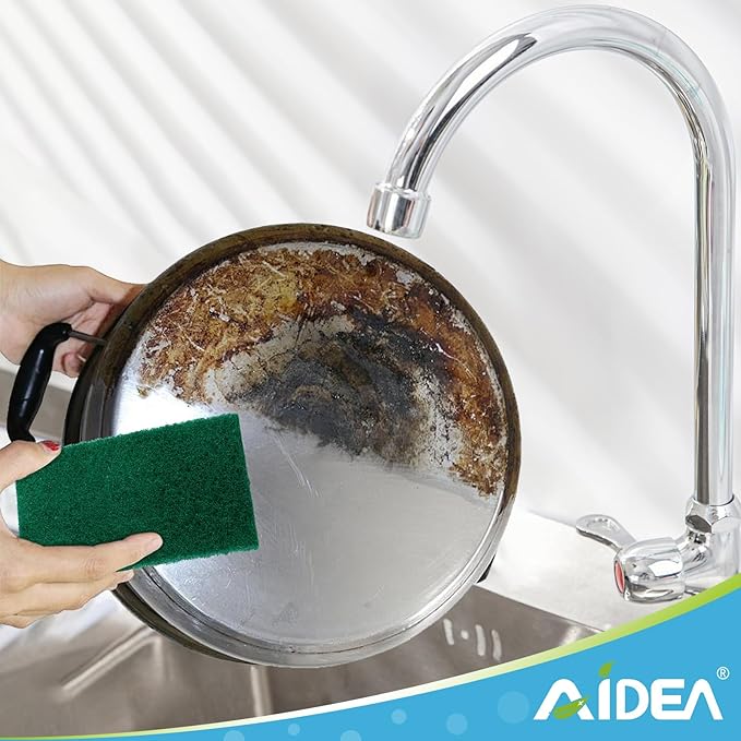 AIDEA Heavy Duty Scouring Pads, Dish Scrubber Pads for Household and Kitchen, Multipurpose Scour Pads for Cleaning, 24 Pack, 5.5in*3.5in