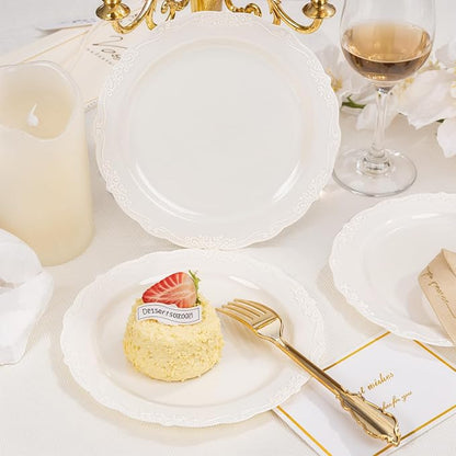DaYammi 60PCS Ivory Plastic Plates, Party Plates Disposable Heavy Duty