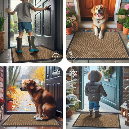 Smiry Front Door Mat Outside Entrance, Heavy Duty Outdoor Indoor Natural Rubber Doormat, Non Slip, Trap Dirt and Moisture, Easy Clean, Low Profile Patio Porch Entryway Mat, 47x32, Coffee