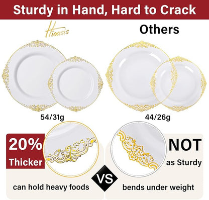 210 Pcs White Gold Plates for Party | White Party Plates Set for 30 Guests