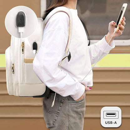Small Rolling Backpack, Underseat Carry On Luggage With Wheels For Adults, 15.6 Inch Wheeled Backpack for Women, Travel Roller Bag, Beige