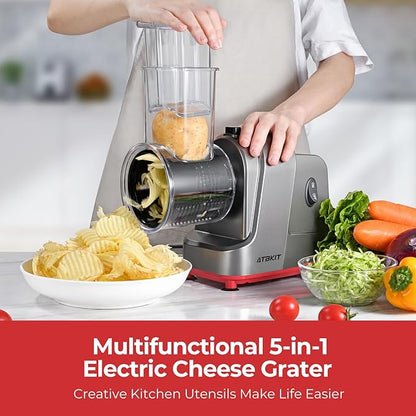Electric Cheese Grater, Salad Maker With 5 Different Shapes of Blades, 250W Electric Slicer Shredder, Electric Salad Machine for Cheeses, Fruits and Vegetables