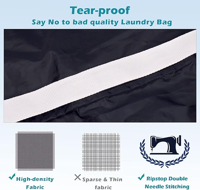 Heavy Duty Laundry Bag 2 Pack XL Nylon Laundry Bags with Straps, Washable Large Dirty Clothes Organizer with Drawstring Closure, Travel Washing Bag Fit a Laundry Hamper or Basket