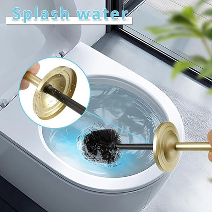 Stainless Steel 304 Toilet Brush and Holder,Toilet Bowl Brush with Long Handle for Bathroom,Toilet Cleaner Brush-Space,Saving,Covered Brush,Durable, Deep,Cleaning,Splash Resistant (Gold)
