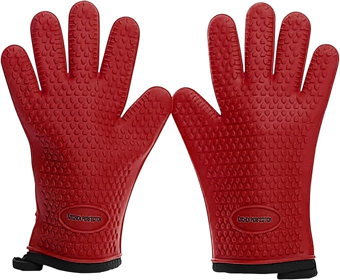 KITCHEN PERFECTION XL Silicone Smoker Oven Gloves-Extreme Heat Resistant BBQ Gloves-Handle Hot Food Right on Your Grill Fryer&Pit|Waterproof Grilling Cooking Baking Mitts|Superior Value Set+3 Bonuses