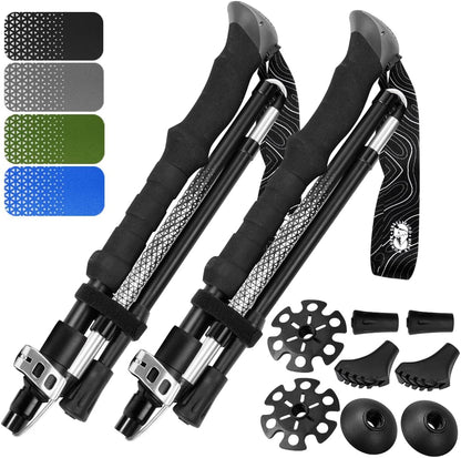 Premium Foldable Hiking Poles by USA Brand - Adjustable, Lightweight Trekking Poles Made of Aircraft Aluminum, Metal Flip Locks & Comfortable Real Cork and EVA Foam Grips
