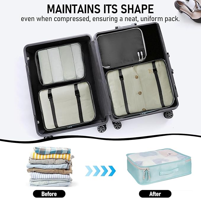 4-Piece Packing Cube Set - Lightweight Luggage Organizers for Travel, Vacation and Suitcases - Durable Accessories with Compression