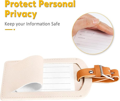 3 Pack Luggage Tags for Suitcases, TSA Approved Bag Tags, Baggage Tags with Privacy Protection, Travel Essentials Luggage Accessories, Ivory & Brown