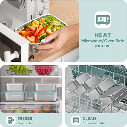 8 PCS Food Storage Containers with Lids Airtight, Stainless Steel Containers Set for Kitchen Storage, Meal Prep, Lunch Containers, Microwave/Dishwasher Safe (41oz & 24oz)