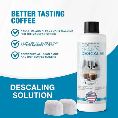 Keurig Compatible Descaling Solution (1 Bottle, 2 Uses Plus 2 Filters) - Universal Descaler Cleaner Concentrate Kit For All 1.0 & 2.0 K-Cup Pod Machines and Espresso Machines