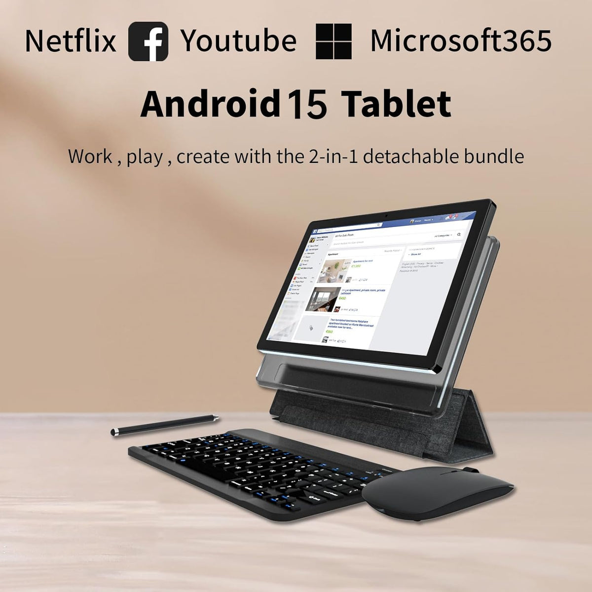 2025 Android 15 Tablet 11inch, Support Face Unlock, 18W Fast Charging, 12GB+128GB+1TB Expand, Octa-core CPU, 8000mAh Large Battery WiFi6, Touchscreen Display, Widevine L1 Tableta, 2in1 Tablet PC