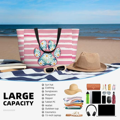 Beach Bag for Women Beach Tote Bag Waterproof Sandproof Large Bags with Zipper Big Capacity for Vacation Travel