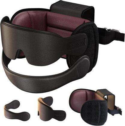 Travel Pillow Combo with Chin Strap, Airplane Pillows with 3D Eye Mask for Sleeping, 360° Support Plane Head Strap for All Plane Seats, Long Flights Essentials, Stop Bobblehead, Red