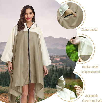 SaphiRose Unisex Rain Poncho Hooded Waterproof Raincoat for Adults Women