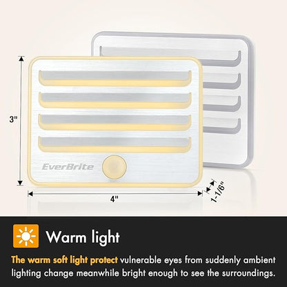 EverBrite Motion Sensor Night Lights, LED Soft Warm Light, Battery Powered Auto Stick-On Night Light for Bedroom, Bathroom, Stair, Closet, 9 AA Batteries Included(3 Pack)