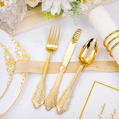 210 Pcs White Gold Plates for Party | White Party Plates Set for 30 Guests