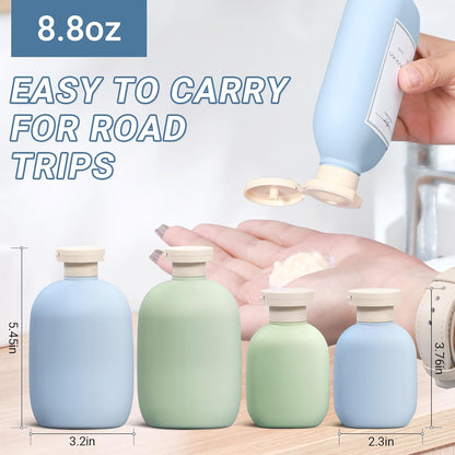 ASEVAT 8.8oz Travel Bottle with Flip Cap, Leak Proof Squeeze Bottles, Refillable Plastic Travel Containers for Creams, Lotion, Foundation, Shampoo, Conditioner