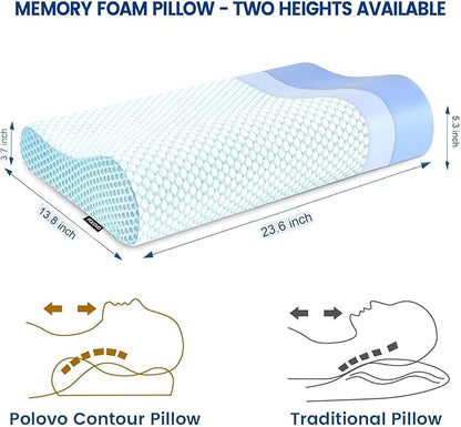 Memory Foam Bed Pillow for Sleeping, Ergonomic Cervical Contour Neck Support Orthopedic Pillow for Side Back Stomach Sleeper, Neck and Shoulder Pain