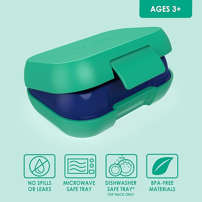 Bentgo Kids Snack - 2 Compartment Leak-Proof Bento Box Container for Snacks and Small Meals, Easy-Open Latch, Dishwasher Safe, BPA-Free for School, Daycare, & Sports - Ideal for Ages 3+ (Green/Navy)