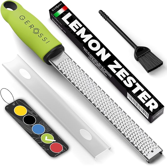 Stainless Steel Cheese Grater & Lemon Zester w/Extra Sharp Blade - Perfect for Lemon, Parmesan, Garlic, Chocolate - Spice Up any Dish in Seconds w/Your Premium Citrus Hand Grater with Handle - Green