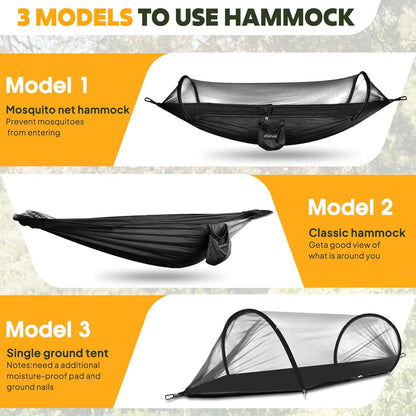 Chihee Ultra-Light Travel Camping Hammock Pop-up Net Hammock 660lbs Load Capacity,Breathable,Quick-Drying Parachute Nylon 2 Premium Carabiners,2 Tree Slings Included for Outdoor Backpacking Hiking