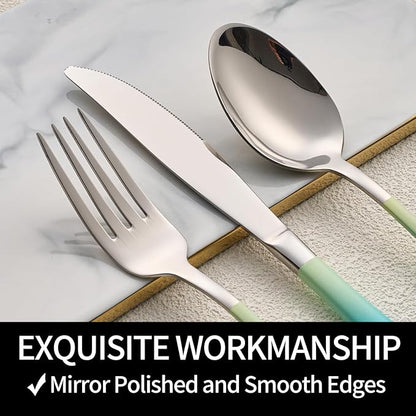 20-Pieces Color Silverware Sets for 4,Blue and Yellow Handle Stainless Steel Cutlery Set, Include Forks Spoons and Knives Set, Dishwasher Safe Utensil Sets for Home Restaurant