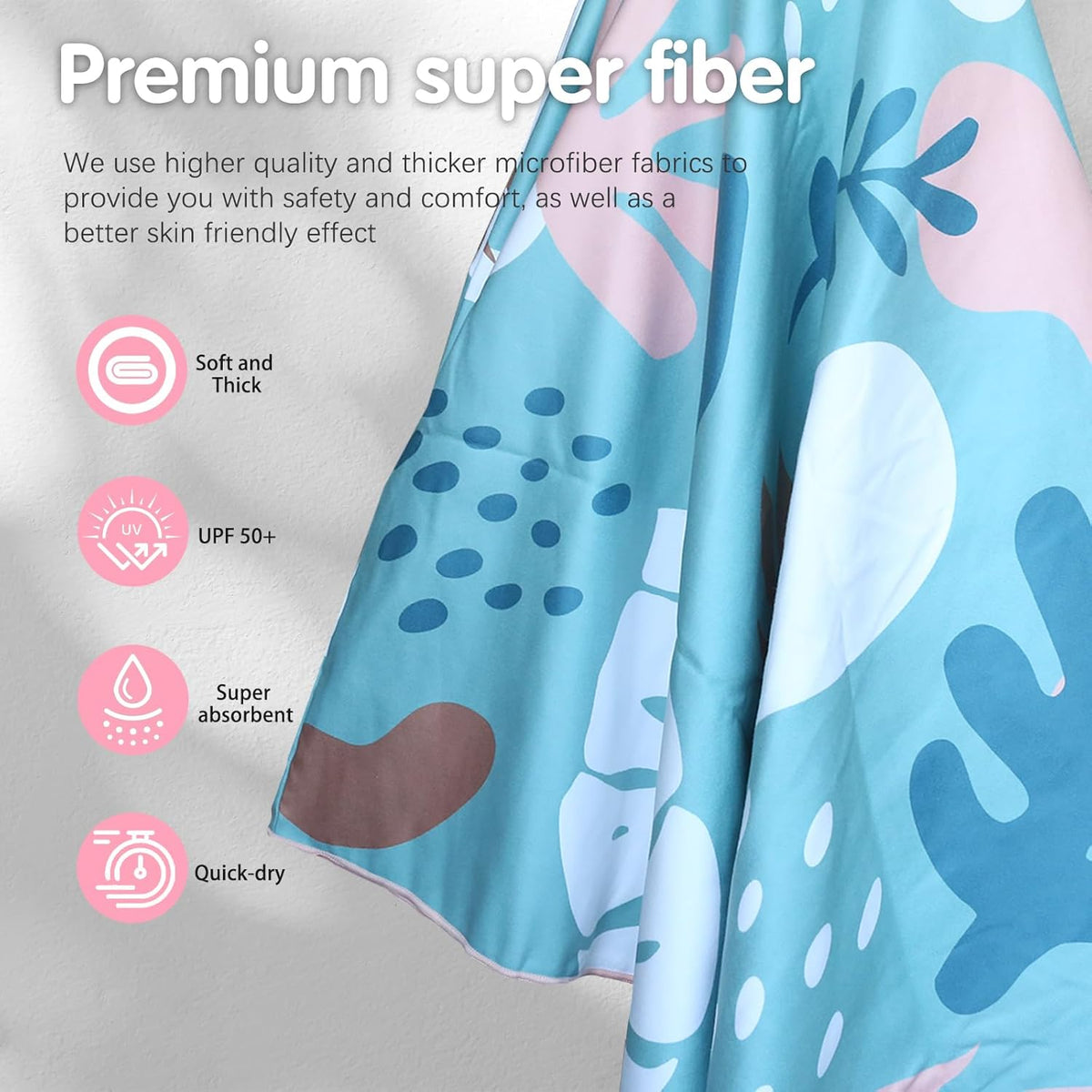 PY SUPER MODE Beach Hooded Towel Oversized - 60 x 40 inches Quick Dry Microfiber Beach Towels, Lightweight Soft and Absorbent Pool Towel Suitable for Bath Swimming Camping for Adults