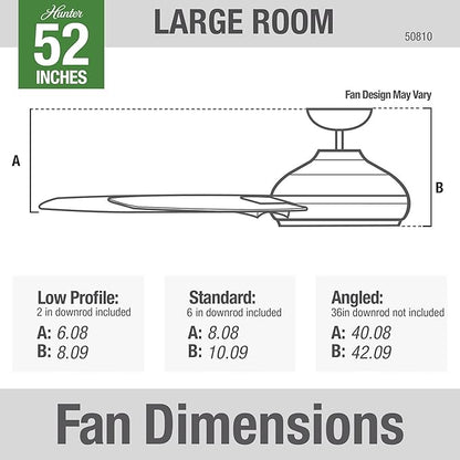 Hunter 52 inch Indoor Ceiling Fan No Light - Black Modern Ceiling Fan without Light, 3 Blades, Standard Mount, For Bedroom, Living Room, or Kitchen, Wall Control - Presto 50810, Matte Black
