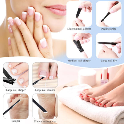 Manicure Pedicure Kit Nail Clippers Set Fingernails & Toenails Vibrissac Scissor 5 Pieces Best Care Tools for Man & Women with Travel Case (Gray/Black_A) (Dark 15 Pieces)