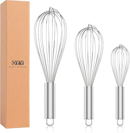 304 Stainless Steel Whisk Set, Dishwasher Safe Rustproof Metal Whisk, Professional Balloon Wire Whisks for Kitchen Cooking, Perfect For Blending, Whisking, Baking, Beating, 3 Packs (8" 10" 12")
