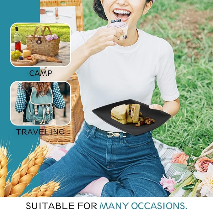 Teivio 16-piece Plastic Wheat Straw Square Dinnerware Set