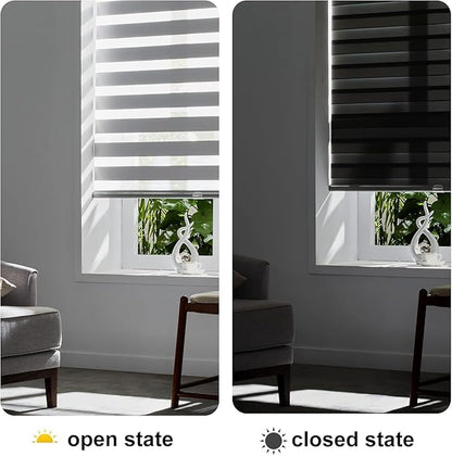 Persilux Cordless Zebra Blinds for Windows (35" W X 72" H, Grey) Free-Stop Dual Layer Roller Windows Shades for Day and Night, Light Filtering Sheer Shades for Home, Easy to Install