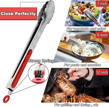 Anaeat Premium Sturdy Barbecue Tongs for Kitchen Grill & BBQ - 7,9,12 Inch Non-Slip Stainless Steel Locking Tongs Heat Resistant for Grilling, Cooking, Turning and Barbecue