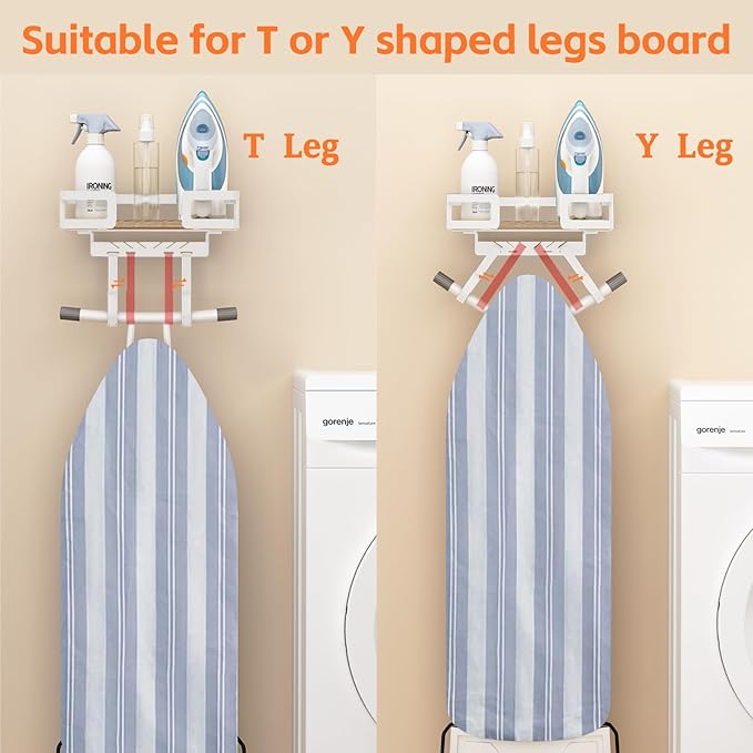 Ironing Board Holder Wall Mount, Iron Board Wall Hanger, Sewing, Laundry Room Organization, White, T&V Shaped Space Saving Iron Holder for Laundry Room Decor and Accessories, Organization and Storage