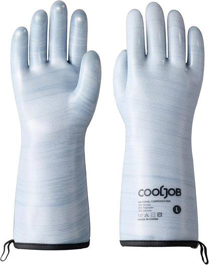 COOLJOB Heat Resistant Oven Gloves, Waterproof Liquid Silicone BBQ Grilling Gloves for Barbecue, Kitchen Cleaning, Baking, Blue, Large