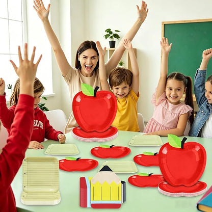 180Pcs Back to School Red Apple Paper Plates and Napkin Set, First Day of