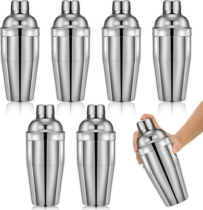 Nitial 6 Pcs Bar Cocktail Shaker Professional Stainless Steel Martini Drink Mixer with Built-in Strainer for Bartending No Leaks Boston Shaker for Bar Party Drink Mixing Tool(18.6 oz,Silver)