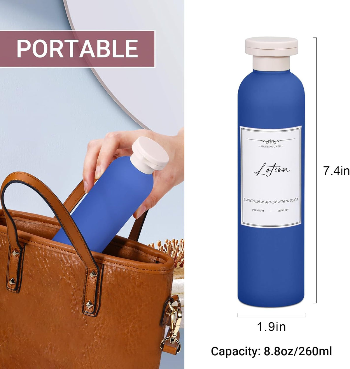 Travel Shampoo Bottle, Empty Plastic Squeeze Bottles 8.8oz with Flip Cap, Lotion Container for Toiletries Travel Size Shampoo and Conditioner