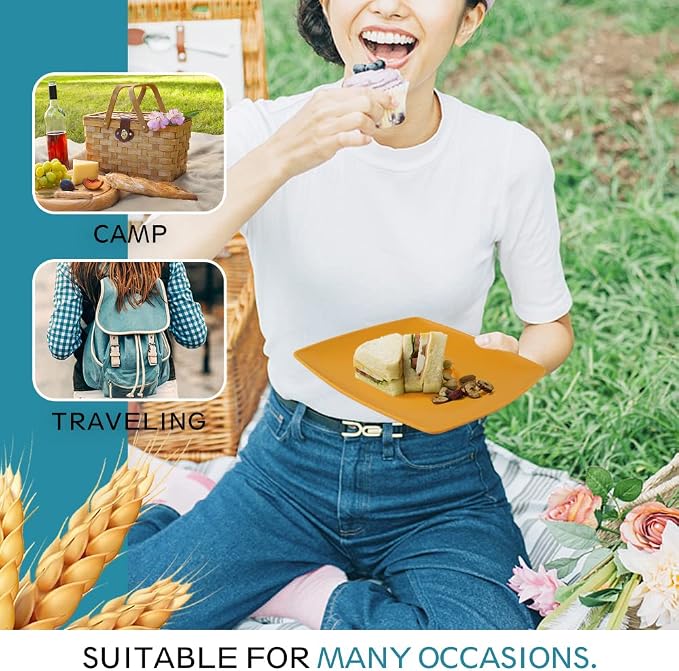 Teivio 16-piece Plastic Wheat Straw Square Dinnerware Set
