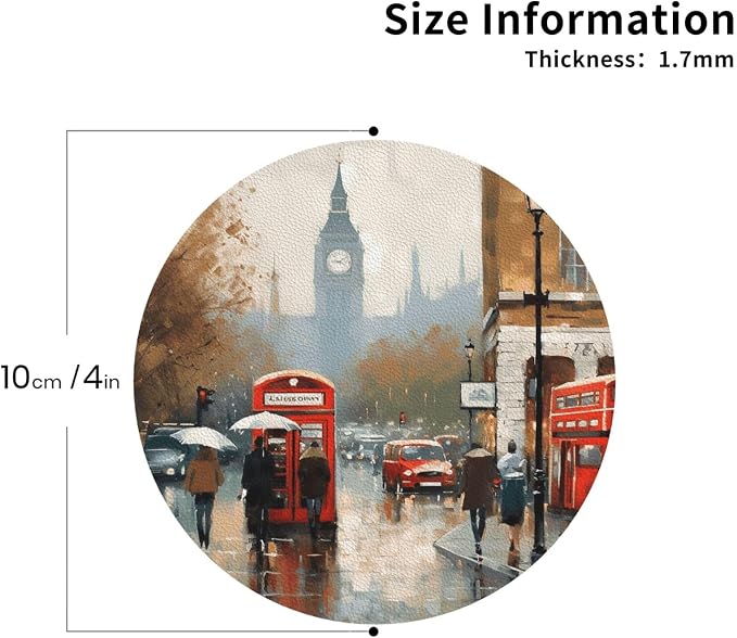 4Pcs Leather Coaster for Drinks London Impression Cup Coasters Aesthetic Drink