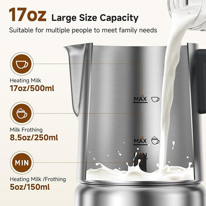 8-in-1 Milk Frother and Steamer 600W, AMZCHEF 17oz/500ml Detachable Frother for Coffee, Automatic Warm and Cold Foam Maker, Hot Chocolate Maker, Dishwasher Safe, LED Display