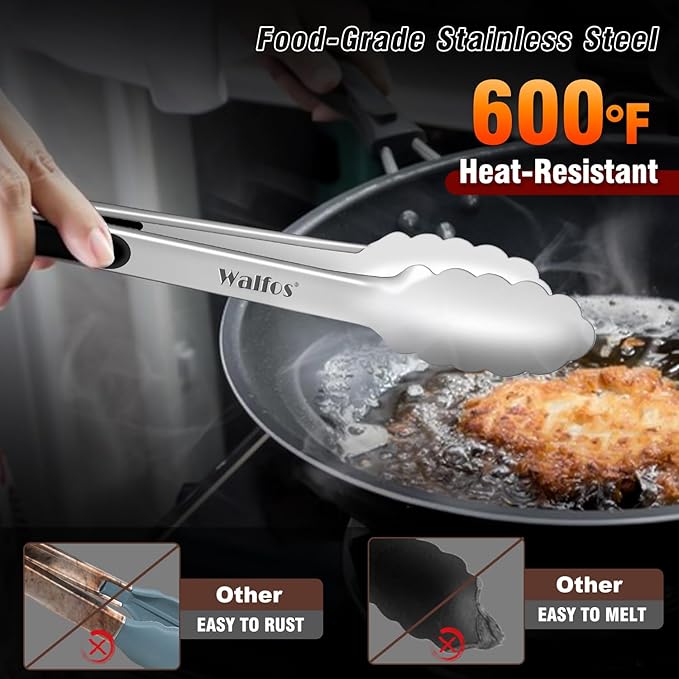 Walfos 7 inch Small Kitchen Tongs for Cooking, Mini Silicone Serving Tongs, Great for Cooking, Salad, Grilling, Pasta, Steaks, Vegetables