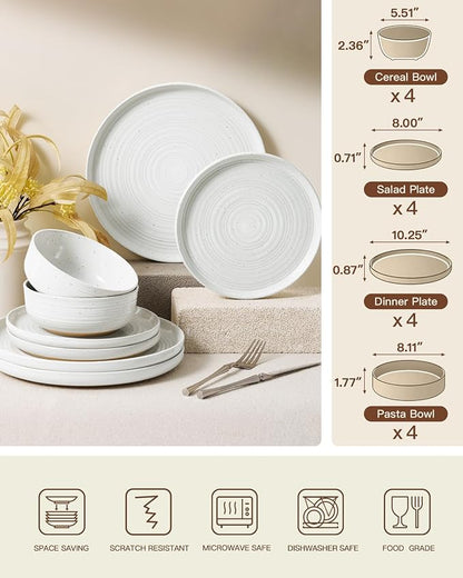 Stoneware Dinnerware Sets with Pasta Bowls, Service