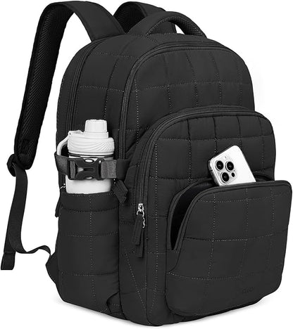 CLUCI 17.3 Inch Laptop Backpack for Women, Anti Theft Travel Backpack, Puffer Quilted Work Backpack, Water Resistant College Bookbag, Carry on backpack with RFID (Black)