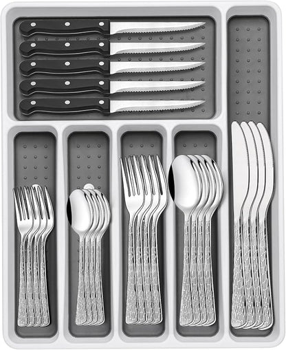 49-Piece Silverware Set with Organizer, Food-Grade Stainless Steel Flatware
