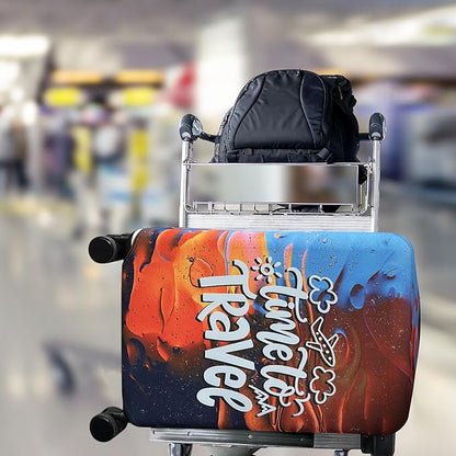 Explore Land Luggage Cover Suitcase Protector Fits 23-26 Inch Case (Time to Travel, M)