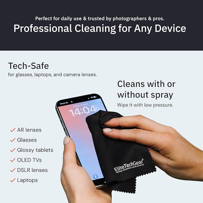 Elite Screens Microfiber Cleaning Cloth for Glasses & Electronics - 12" x 12", Pack of 4, Black - Lens Wipes, Eyeglass Cleaning Wipes & Lens Cloth for Smudge-Free Screens