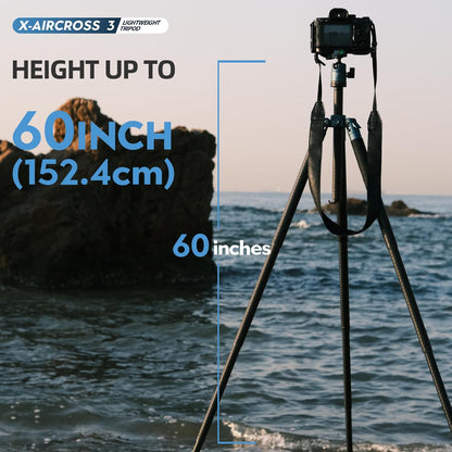 Fotopro Carbon Fiber Tripod 60 Inch 360 Degree Ball Head Quick Release Plate Lightweight Camera Tripod for Travel Tripod Folded Height Only 14.2",Max Loads up to 22lbs,Blue