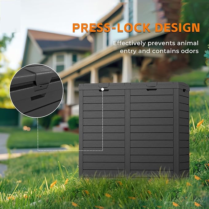 62-Gallon Outdoor Trash Can with lid, Waterproof, UV-Resistant Resin Garbage Can, Lockable Lid and Drip Tray, Animal-Proof, for Patio, Kitchen, Backyard and Deck