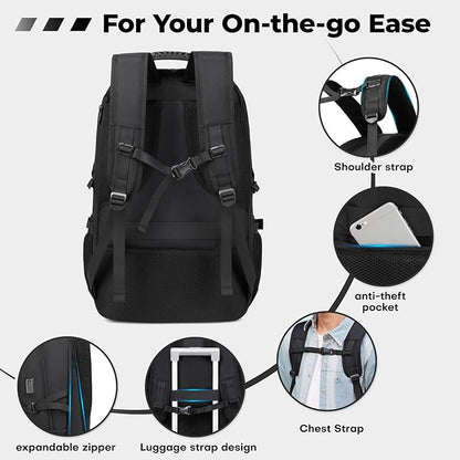 17.3 Inch gym backpack with shoe compartment,50L Multiple Compartments Backpacks, Airline Approved Carry on Travel Daypack Anti Theft with USB Charging Port,for Men Women Travel Work Business